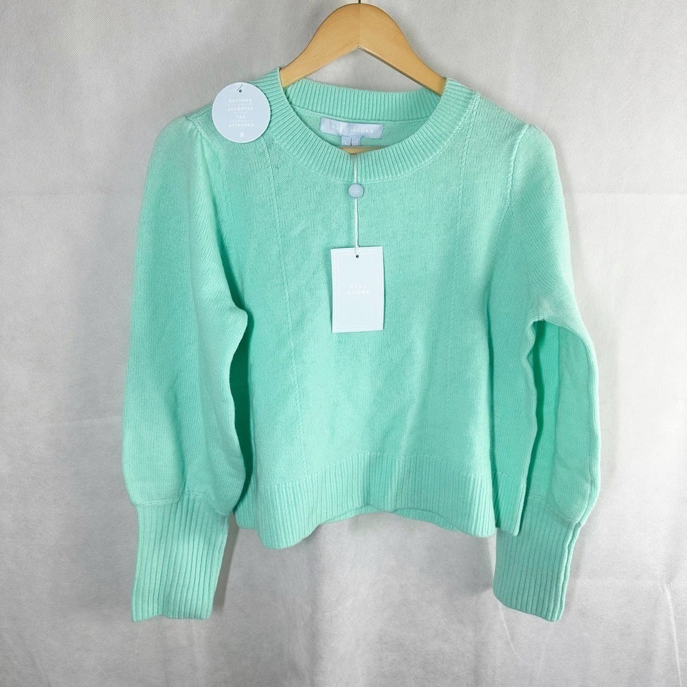 Hill House The Cropped Sylvie Sweater Size Large Ocean Wave Merino Wool